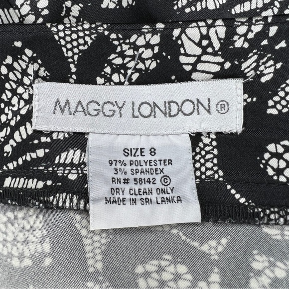 Size 8 Maggy London Black White Lace Print Satin Dress V Neck Event Party - Picture 10 of 12